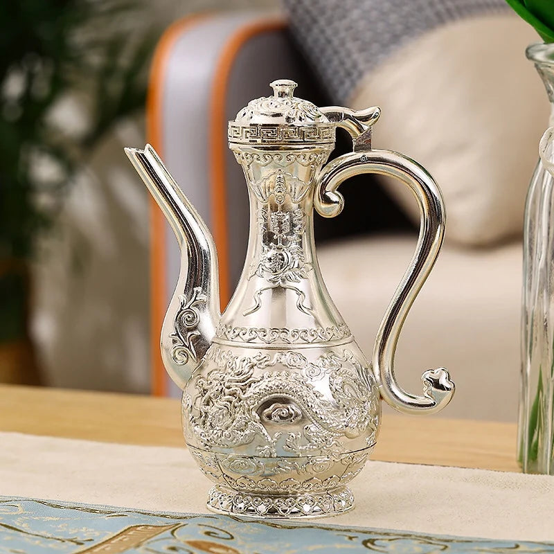 Baifu pure silver 99.9% nano electroplated silver wine set, creative wine glass and kettle set, creative home retro style wine